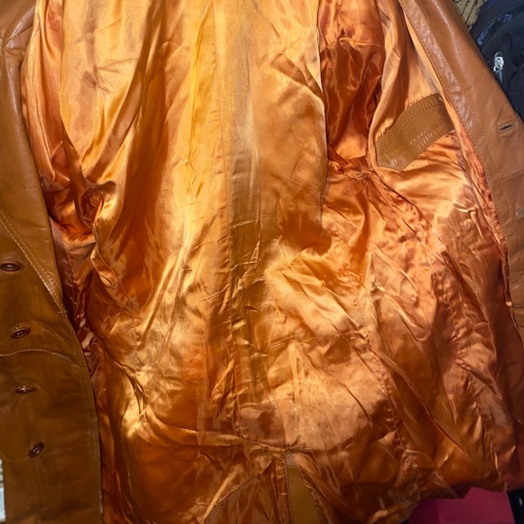 MENS VINTAGE BROWN LEATHER TRENCH COAT GREAT COND - Picture 8 of 13